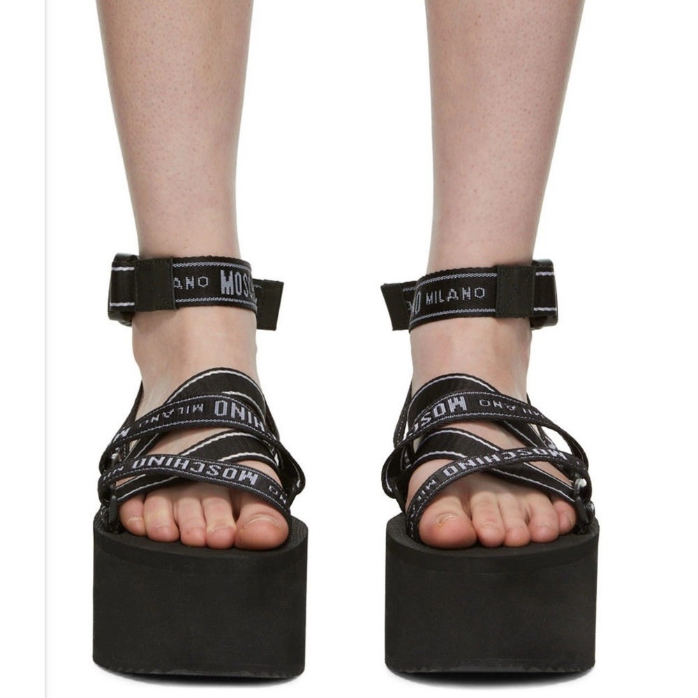Moschino Black Platform Shoes with Chunky Sole and Straps